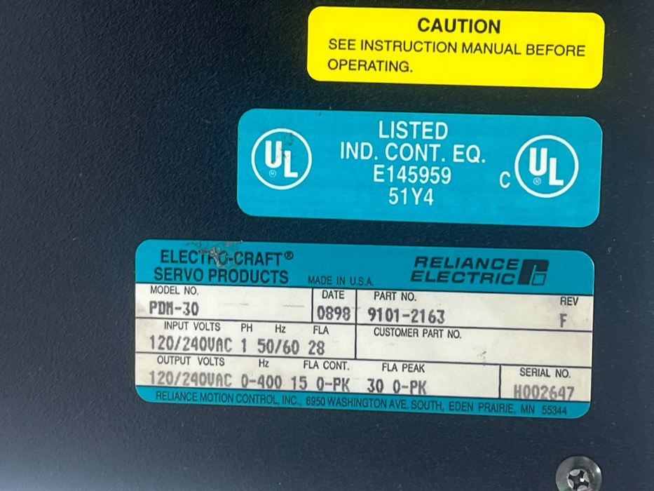 ELECTRO-CRAFT 9101-2163 IQ2000 PDM-30 Positioning Drive 120/240VAC 30A 1PH