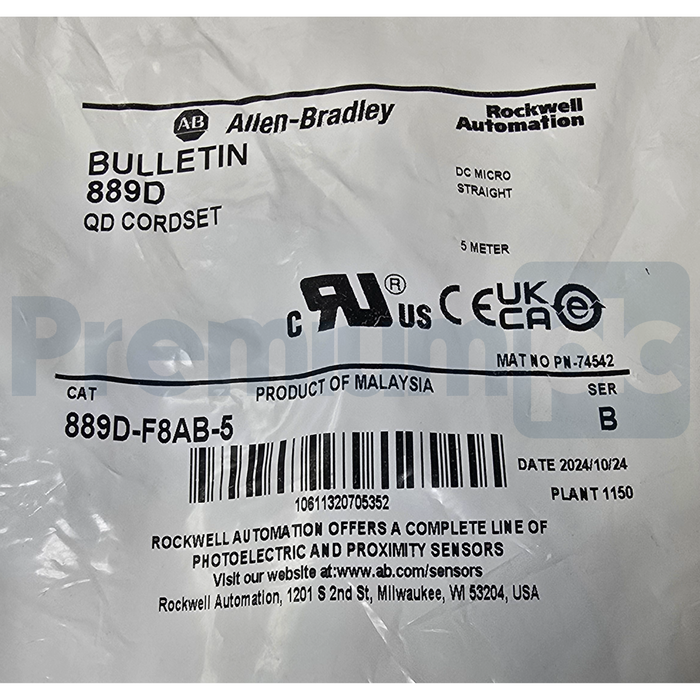 Allen Bradley 889D-F8AB-5 /B M12 DC Micro Cordset 8-Pin Female Straight 5m NSFS
