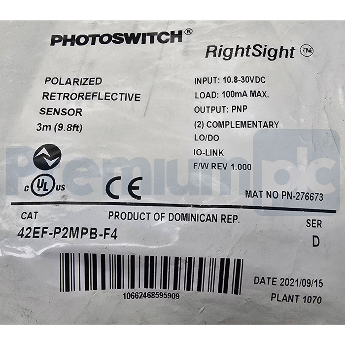 Allen-Bradley 42EF-P2MPB-F4 /D RightSight Polarized Retroreflective Sensor 3m