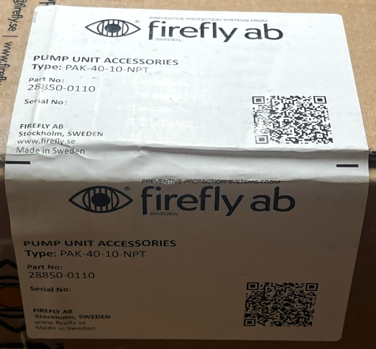FIREFLY AB WATER PUMP SET 28850-0110, PAK-40-10-NPT, FSE-WPS-K-40-8-220 SPARK