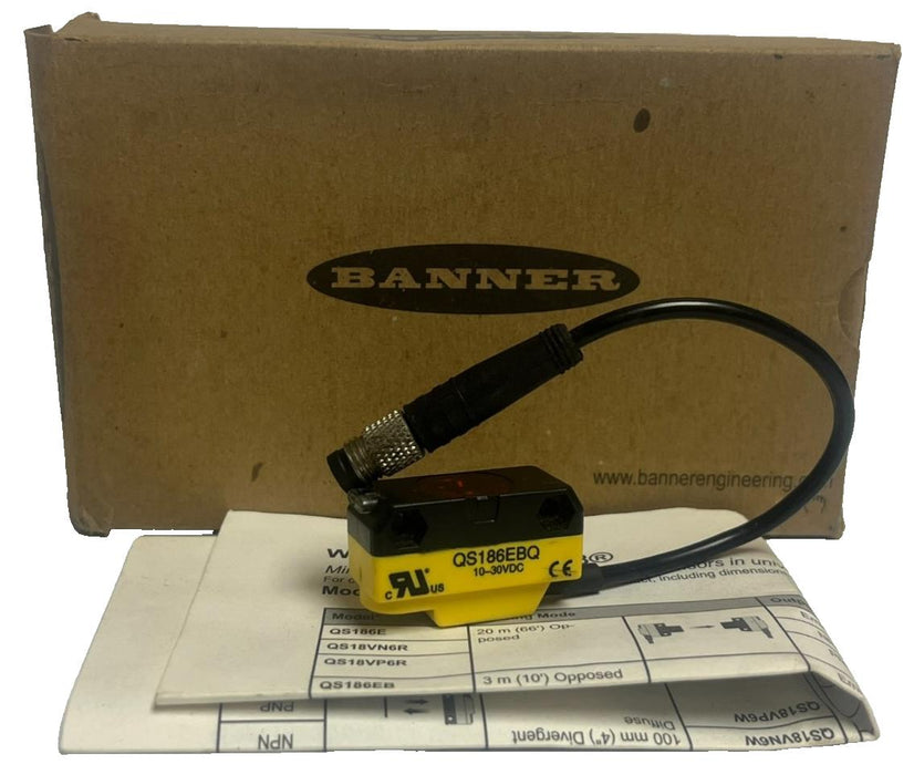 BANNER QS186EBQ Photoelectric Sensor Diffuse Mode 18mm Barrel 6" Range M12 NPN