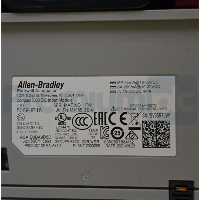 Allen Bradley 5069-IB16 /A CompactLogix 5000 16-Ch 24V DC Sink Input Module NSMP