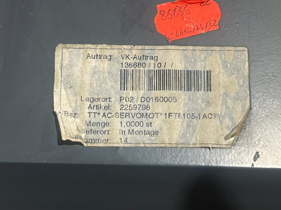 SIEMENS 1FT6105-1AC71-1AH1 Servo Motor 4.7kW 3000 RPM 1FT6 High Dynamic w/ Brake