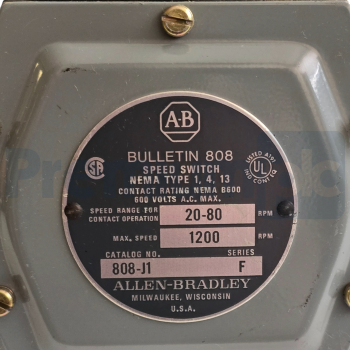 Allen Bradley 808-J1 /F Style J Low Speed 808 Speed Switch 1200RPM 808J1 NSNP