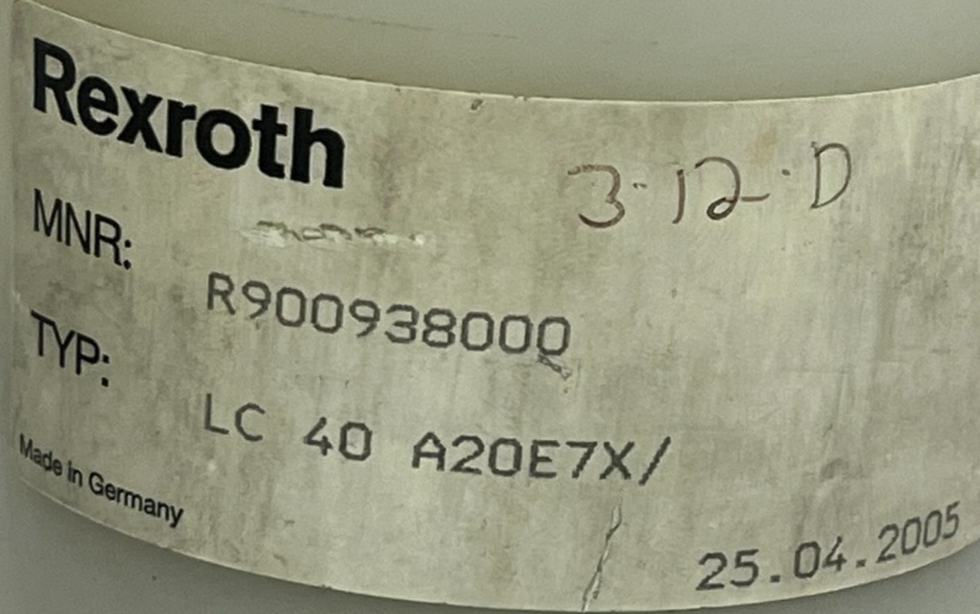Bosch Rexroth R900938000 Logic Cartridge Valve - LC40A20E7X/ - NG40 2-Way, NSMP