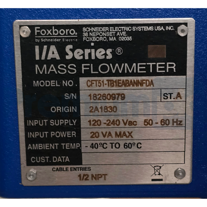 Foxboro Schneider CFT51-TB1EABANNFDA I/A Series Mass Flowmeter 120/240VAC NSNP