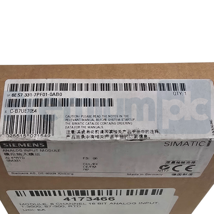 Siemens 6ES7331-7PF01-0AB0 SIMATIC S7-300 Analog Input SM331 8AI RTD 16-Bit NSMP