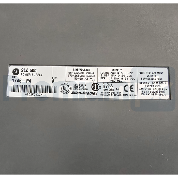 Allen Bradley 1746-P4 /A SLC 500 Power Supply - Rack Mount 120/240VAC, 10A NSMP