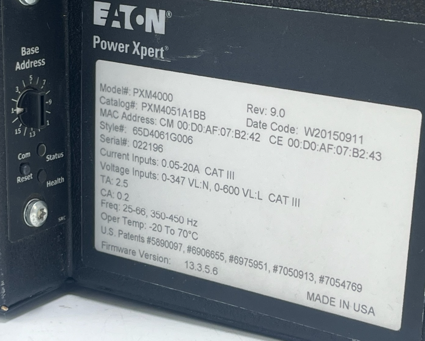 Eaton PXM4051A1BB Power Xpert Meter 4000 Rev 9.0 Firmware 13.3.5.6 LIGHT DAMAGE