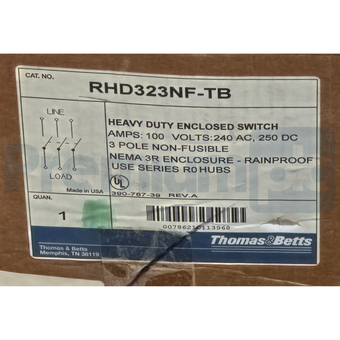 Thomas & Betts RHD323NF-TB | RHD323NFTB 3-P V~240AC/250DC 100A Safety Switch NEW