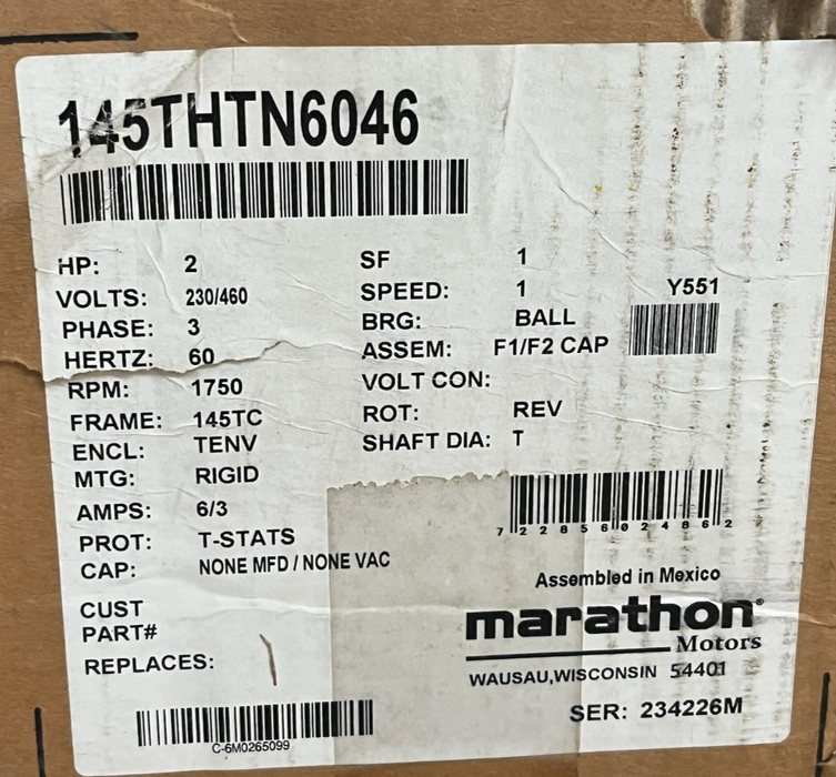 Marathon Black Max 2HP Inverter Duty Motor 145THTN6046 / Y551 3PH 1750RPM 145TC