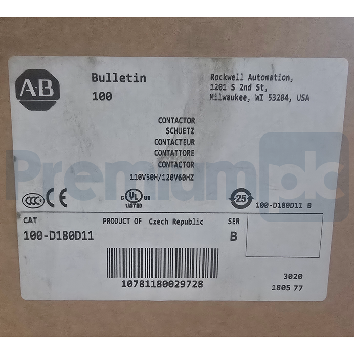 Allen Bradley 100-D180D11 /B MCS-D 100-D180 Contactor 180A 3P 110/120V Coil NSMP