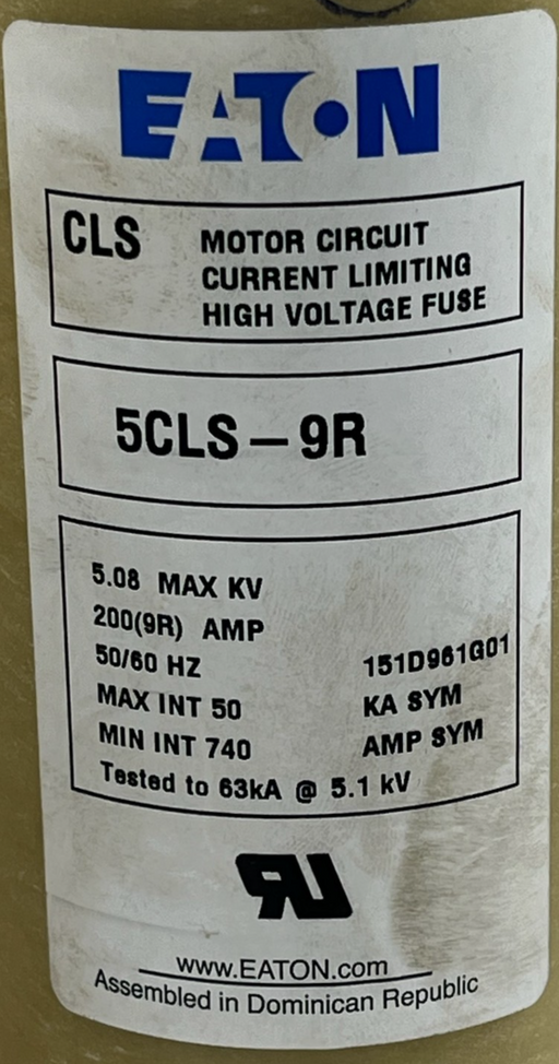 Eaton 5CLS-9R Medium Voltage Fuse | 5.5kV 190A 50kA Interrupting | 5CLS9R
