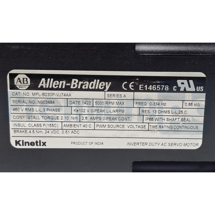 Allen Bradley MPL-B230P-VJ74AA /A Servo Motor 460V 5000RPM Keyed w/ 24VDC Brake