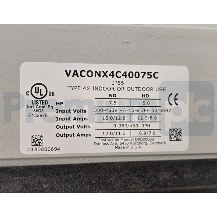 Vacon X4C40075C X-Series X4 VFD AC Drive 7.5HP 460V 3PH VACONX4C40075C NSMP