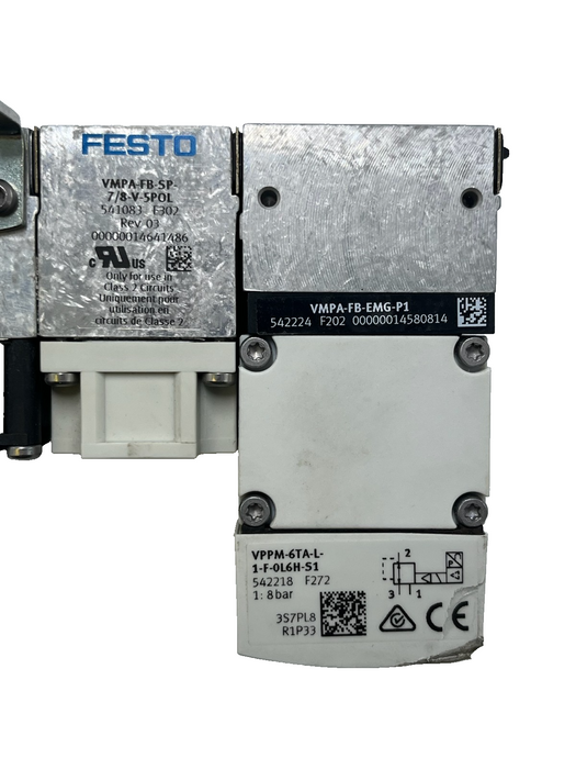 FESTO ASSEMBLY: MPA-S Manifold 2x VPPM-6TA Valves 3x VMPA2 Solenoids 7/8" Supply