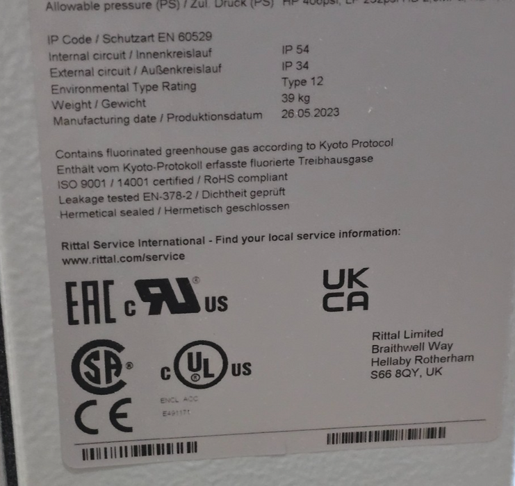 Rittal SK 3304500 TopTherm Blue e Wall-Mounted Cooling Unit - 1000W 230V NSMP