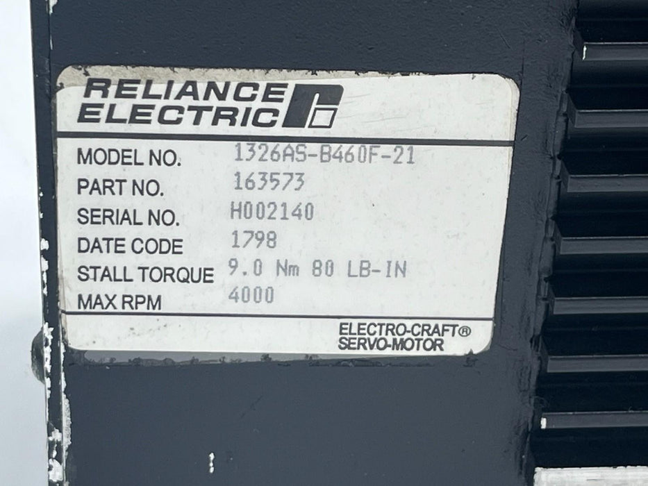 Reliance Electric 1326AS-B460F-21 Servo Motor 460V 2.8kW 4300RPM - Tested/Used