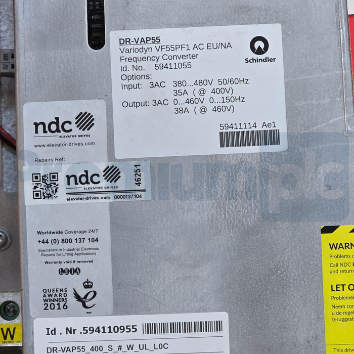 Schindler DR-VAP55 Variodyn VF55PF1 AC Frequency Converter 59411055 | DR-VAP055
