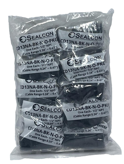 Lot of 10 Sealcon CD13NA-BK-N-O-PKGM Nylon Strain Relief Fitting 1/2" NPT Black