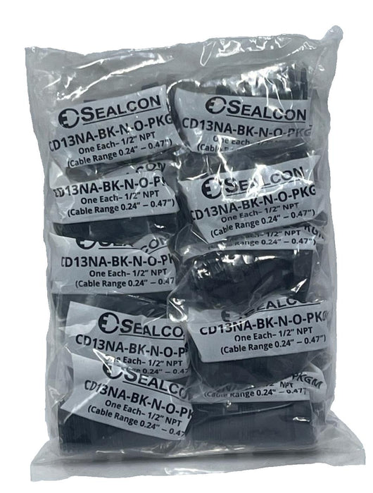 Lot of 10 Sealcon CD13NA-BK-N-O-PKGM Nylon Strain Relief Fitting 1/2" NPT Black