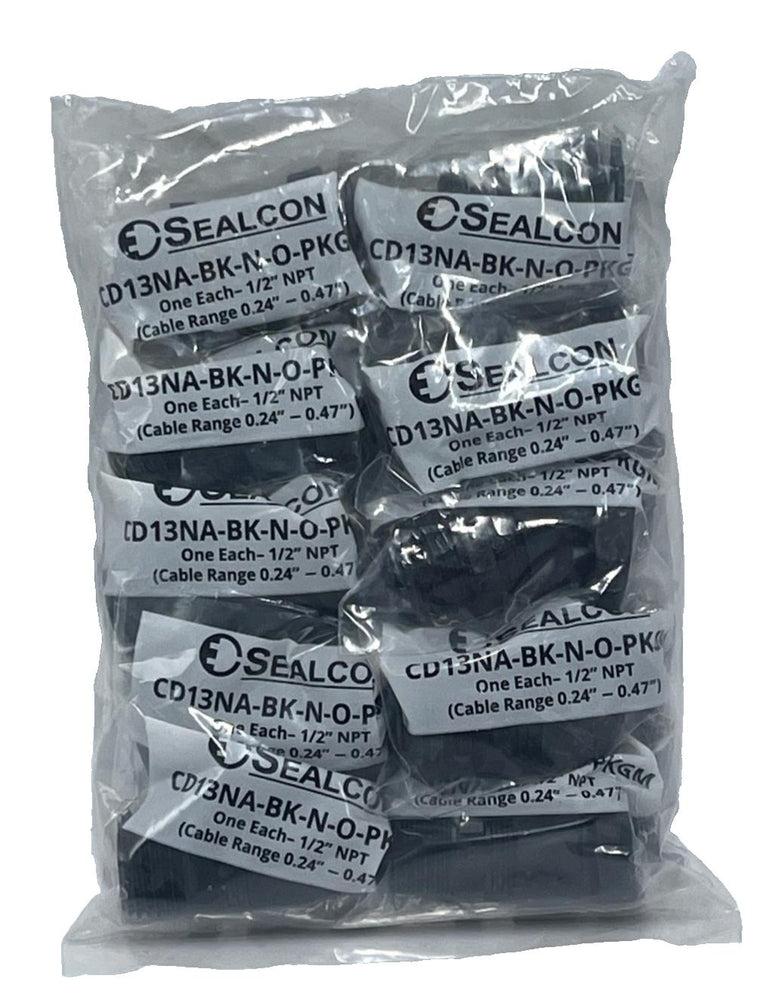 Lot of 10 Sealcon CD13NA-BK-N-O-PKGM Nylon Strain Relief Fitting 1/2" NPT Black
