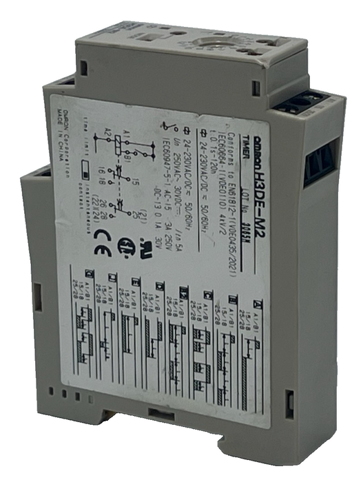 Omron H3DE-M2 Multi-Function Timer Relay 24-230V AC/DC DPDT DIN Rail Mount