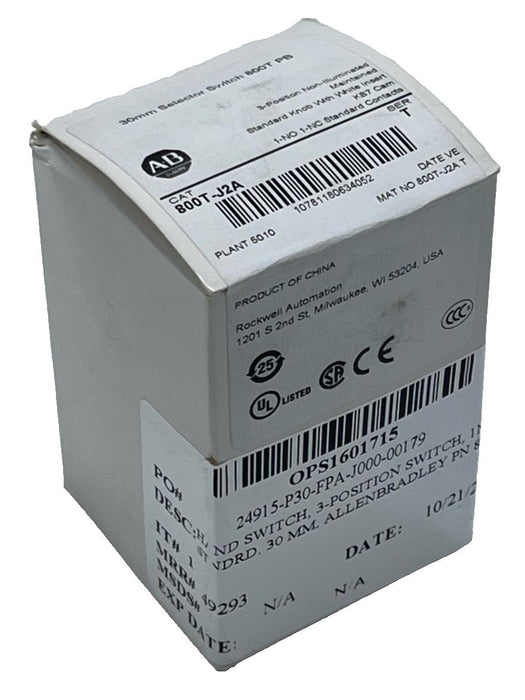 Allen Bradley 800T-J2A Selector Switch - 30mm, 3-Position, Maintained, Series T