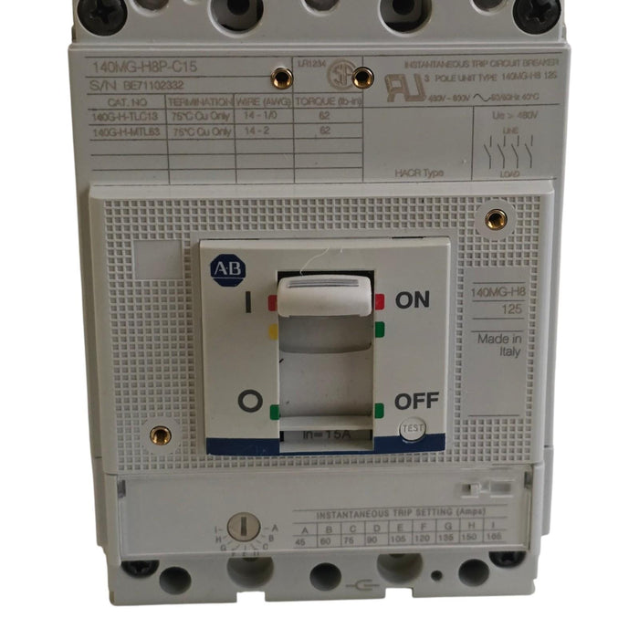 Allen-Bradley 140MG-H8P-C15 /A Motor Circuit Protector MCP 15A 3P 65kA 480V NSMP