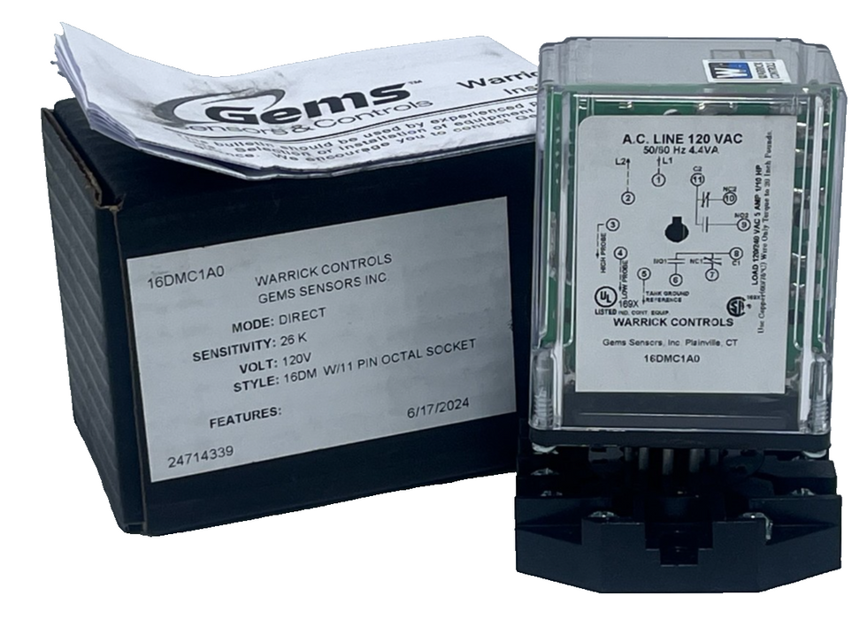 Warrick Gems 16DMC1A0 Level Control Relay DPDT 26K Sensitivity 120V 11-Pin - New