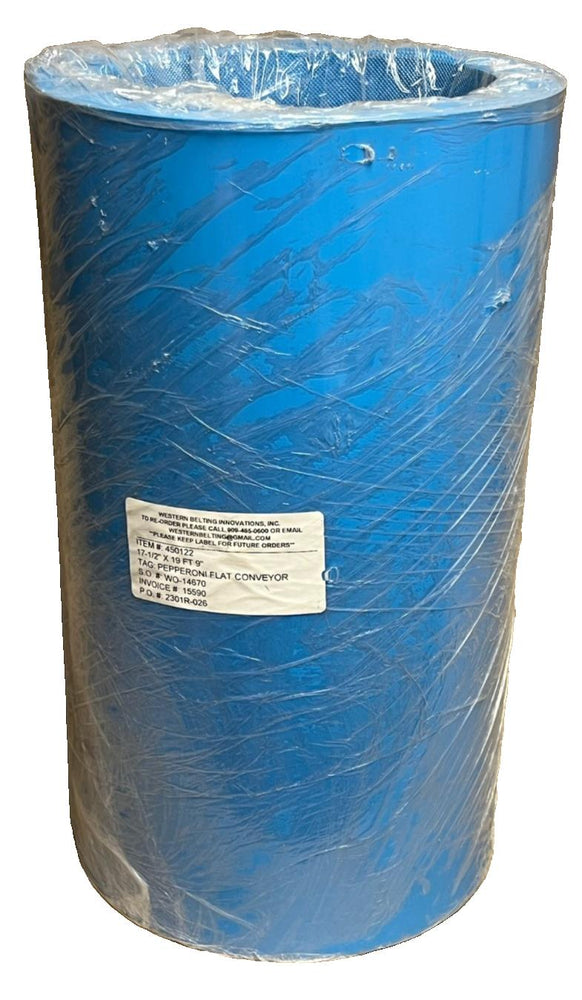 Western Belting 450122 FB3BLES PURclean Conveyor Belt Blue 17-1/2" x 19' 9" NEW
