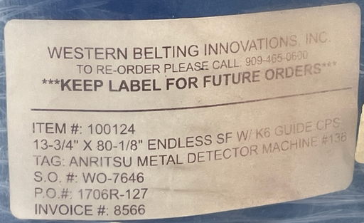Western Belting 100124 Blue Endless SF Conveyor Belt 13-3/4" x 80-1/8" - NSMP