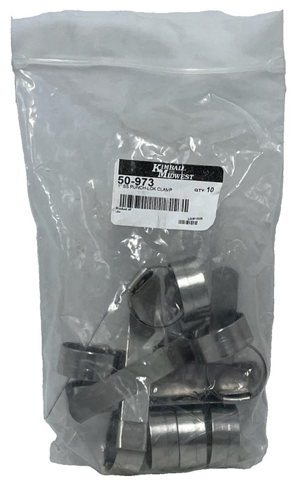 10 Pack Kimball Midwest 50-973 Stainless Steel Punch-Lok Clamps 1" ID x 5/8" W
