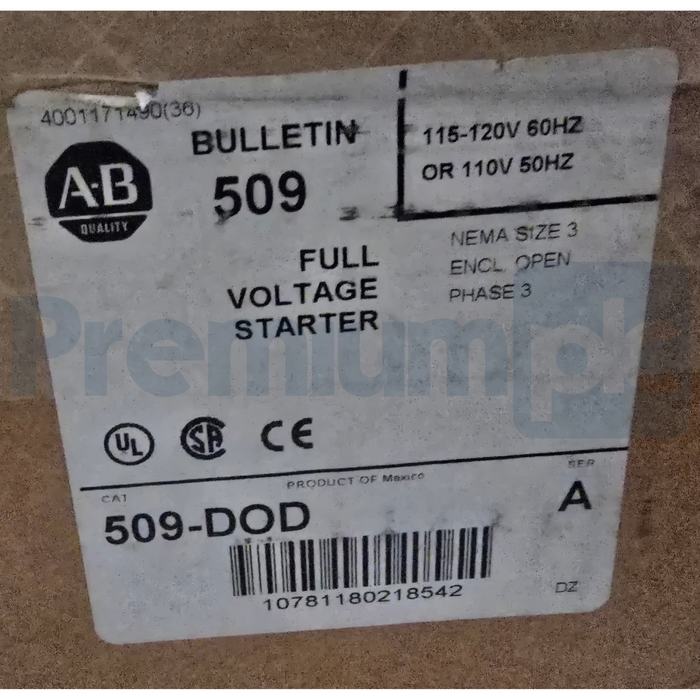 Allen Bradley 509-DOD /A NEMA Size 3 Non-Reversing Starter 90A 115/120V Coil NEW