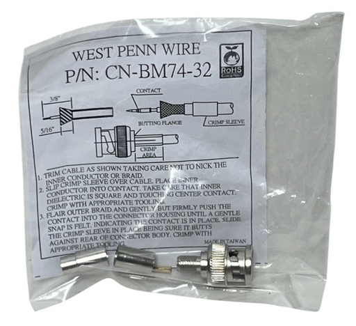 (10) West Penn CN-BM74-32 4-Piece BNC Crimp Connectors for RG59 - NSMP