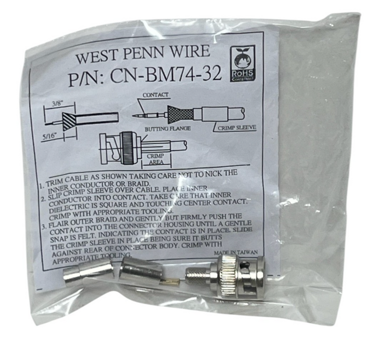 (10) West Penn CN-BM74-32 4-Piece BNC Crimp Connectors for RG59 - NSMP