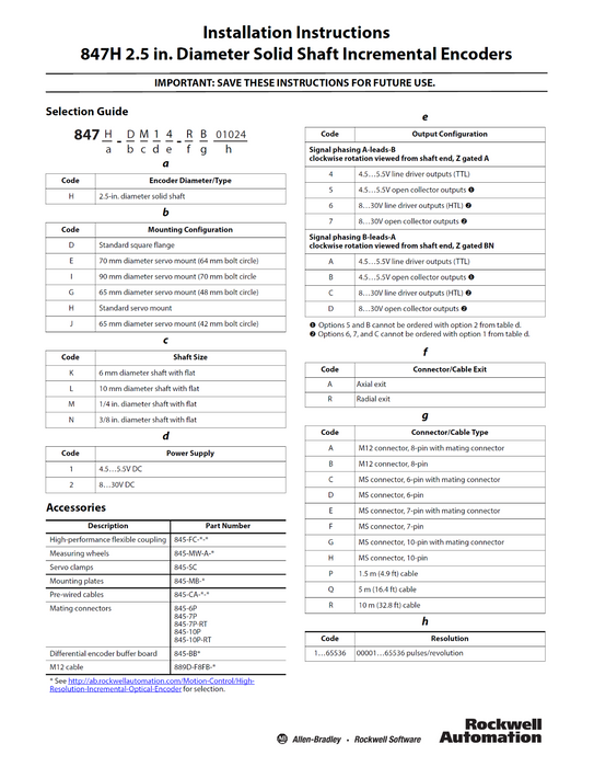 Allen-Bradley 847H-DN2A-RG02500 /A Incremental Optical Rotary Encoder - 2500 PPR