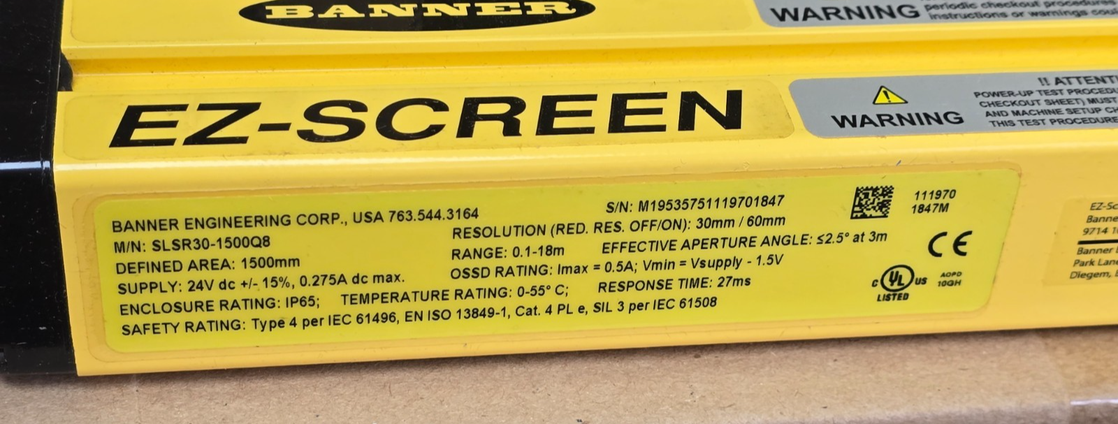 Banner Engineering SLSP30-1500Q88 EZ-SCREEN Safety Light Curtain Set 72396 NSMP