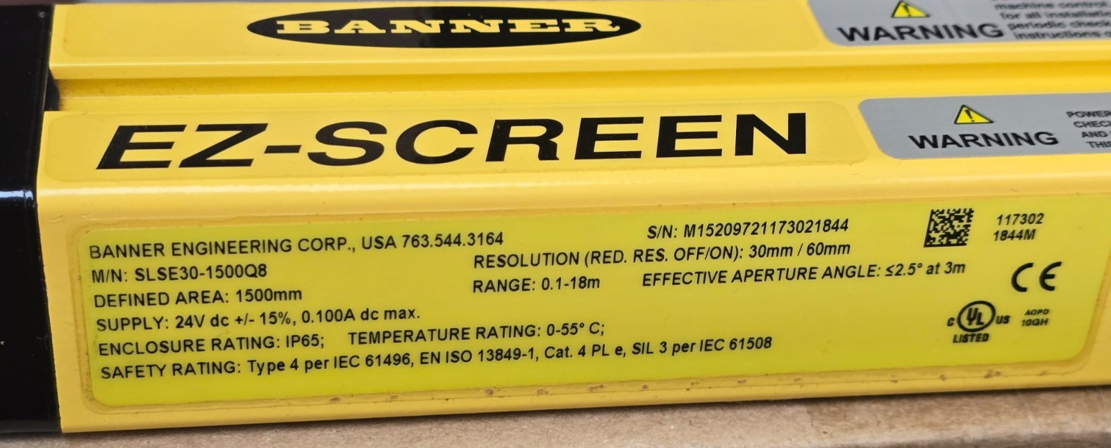 Banner Engineering SLSP30-1500Q88 EZ-SCREEN Safety Light Curtain Set 72396 NSMP