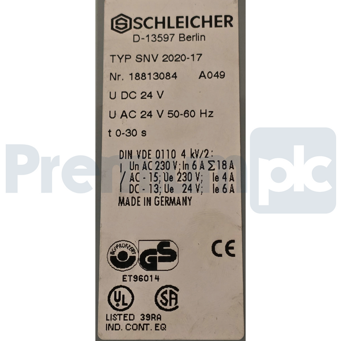 Schleicher SNV 2020-17 | 18813084 Safety Relay 24V AC/DC 0-30s Delay SNV2020-17