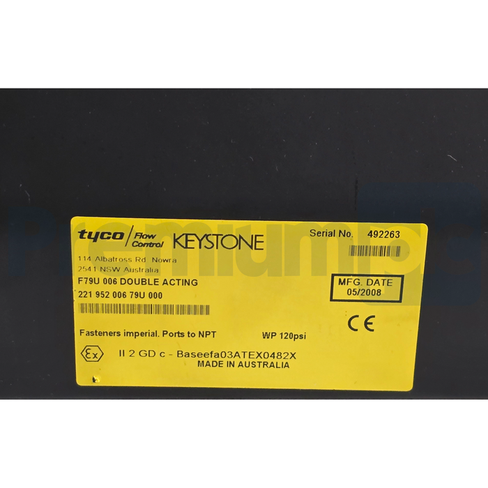 Keystone Tyco F79U 006 Double Acting Pneumatic Actuator 221-952-006-79U-000 NSNP
