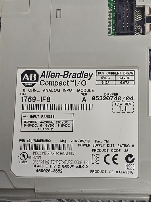 ALLEN BRADLEY 1769-IF8 SER. A COMPACT I/O MODULE 1769IF8 F/W REV. 1.1