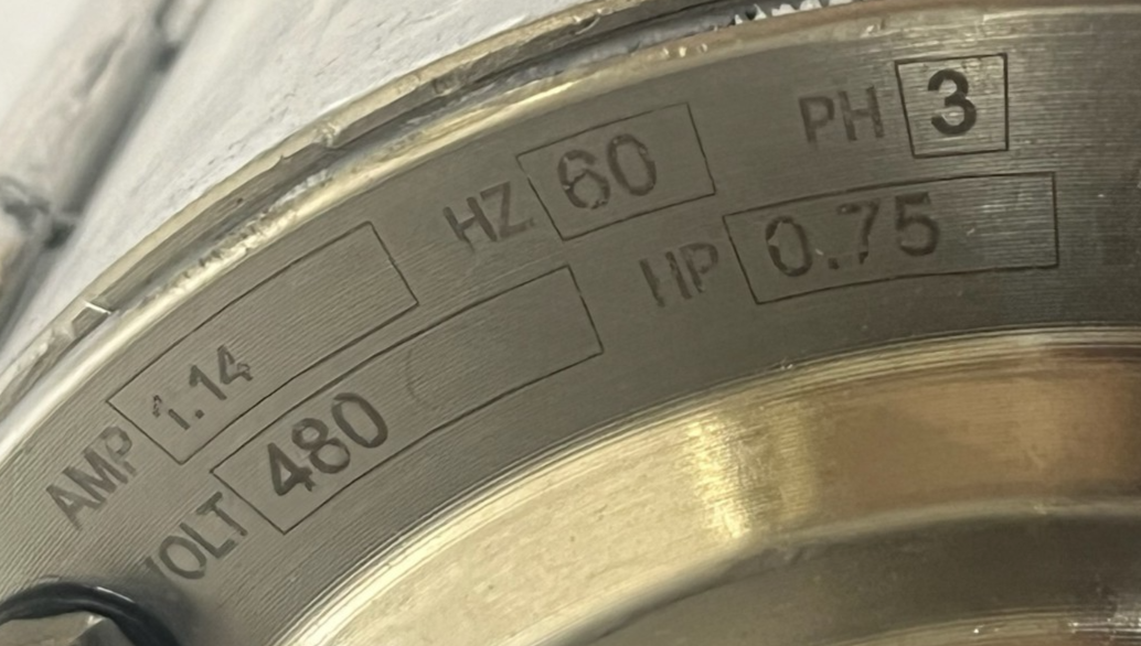 Van der Graaf TM127A25-675NB-STM Stainless Steel Drum Motor | 0.75HP 460V 3PH
