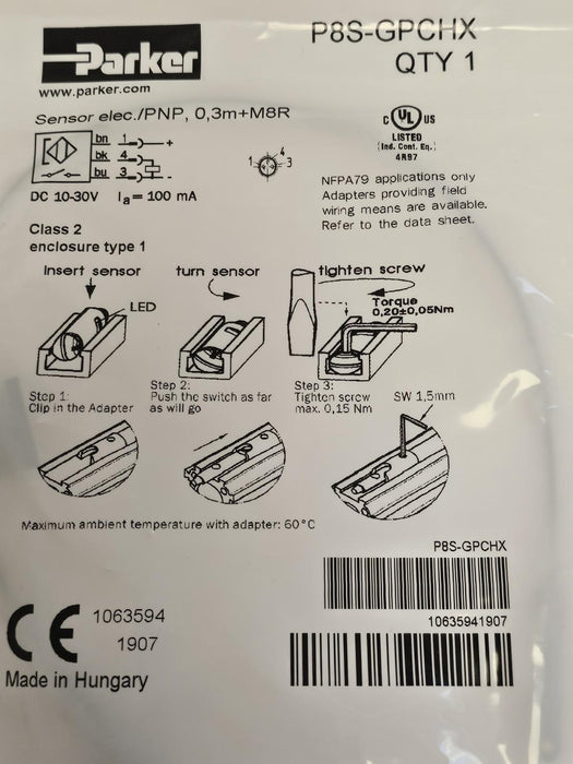 NEW PARKER P8S-GQCHX FLOW SENSOR PS8GQCHX 10...30V