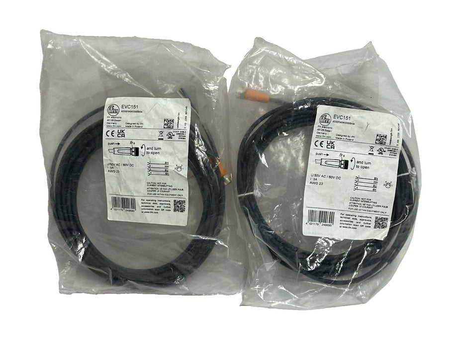 Lot of 2 ifm electronic EVC151 M12 Connection Cable 4-Pin 2m Black