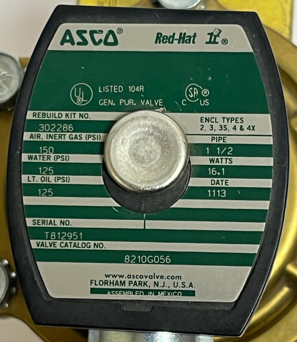 ASCO Red-Hat II 8210G056 Solenoid Valve 1/2" NPT 120V AC