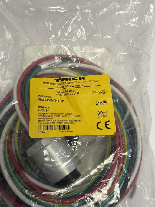 NEW TURCK GKDFA 40-3M/14.5/NPT RECEPTACLE ID NUMBER: U-54856 / 3 METERS
