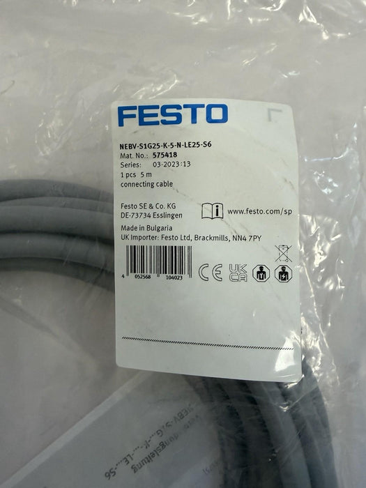 NEW FESTO NEBV-S1G25-K-5-N-LE25-S6 CONNECTING CABLE MAT. NO. 575418 / 5 METERS