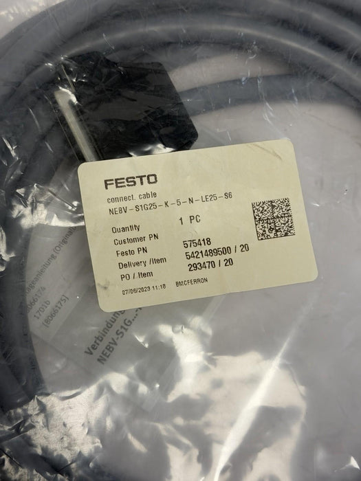 NEW FESTO NEBV-S1G25-K-5-N-LE25-S6 CONNECTING CABLE MAT. NO. 575418 / 5 METERS