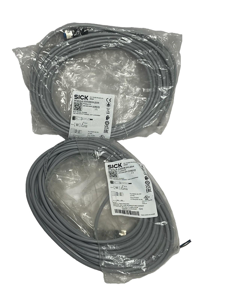 Lot of 2 SICK YF2A14-100VB3XLEAX Sensor Cable M12 4-Pin 10m NEW